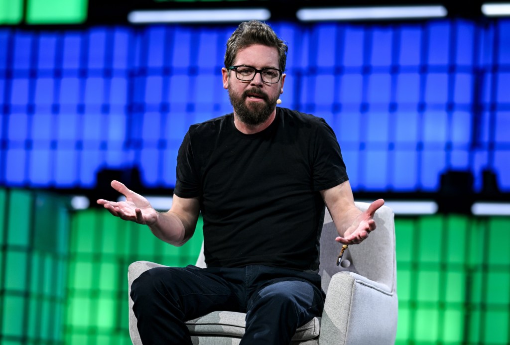 Lisbon , Portugal - 13 November 2025; Biz Stone, Co-founder, Twitter & West on Centre Stage during day three of Web Summit 2025 at the MEO Arena in Lisbon, Portugal. (Photo By Ramsey Cardy/Sportsfile for Web Summit via Getty Images)