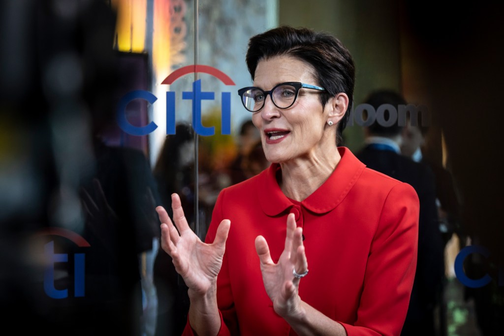 Jane Fraser, chief executive officer of Citigroup Inc., during a Bloomberg Television interview on the sidelines of the Citi China Conference in Shanghai, China, on Friday, Nov. 14, 2025. Citigroup is growing "rapidly" in China as it sees large interest from investors and companies again in the world’s second largest economy, according to Fraser. Photographer: Qilai Shen/Bloomberg