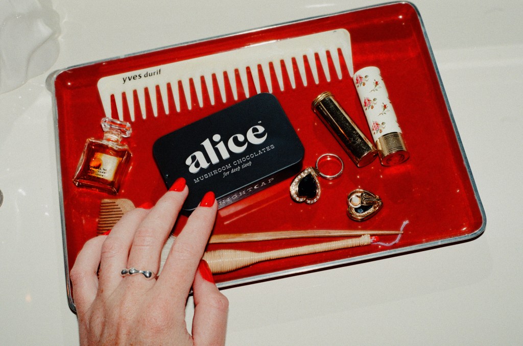 alice mushrooms chocolates for deep sleep on tray