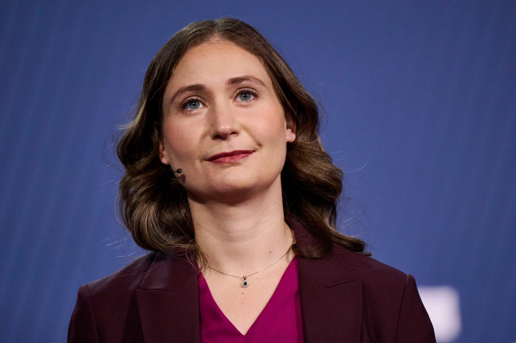 Daniela Amodei, co-founder and president of Anthropic, during the 2025 CES event in Las Vegas, Nevada, US, on Tuesday, Jan. 7, 2025. People flock to the gambling capital in the tens of thousands to soak up keynote events and fight through the throngs on show floors for a glimpse of some gadget that might be a harbinger of the future. Photographer: Bridget Bennett/Bloomberg
