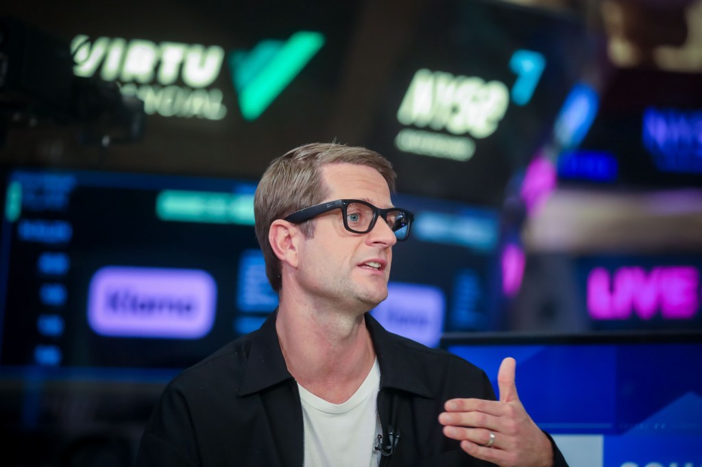 Sebastian Siemiatkowski, chief executive officer and co-founder of Klarna Holding AB, speaks during the company's initial public offering (IPO) at the New York Stock Exchange (NYSE) in New York, US, on Wednesday, Sept. 10, 2025. Klarna Group Plc shares are indicated to open as much as 35% above their IPO price, after the company and some of its backers raised $1.37 billion in a listing that saw surging investor demand. Photographer: Michael Nagle/Bloomberg