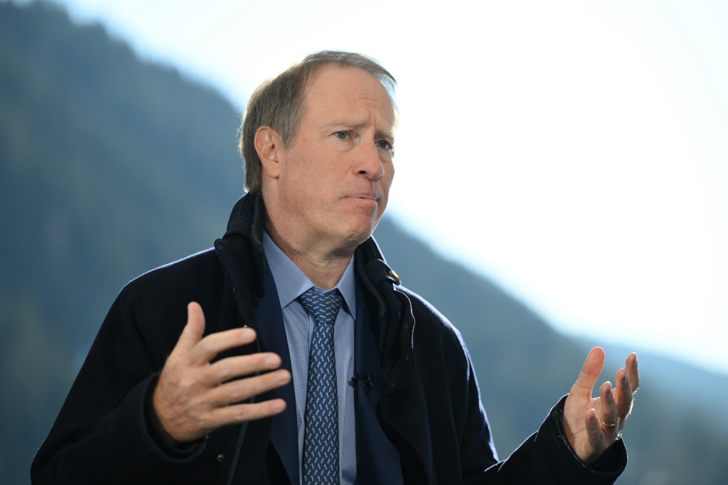 Ted Pick, chief executive officer of Morgan Stanley, during a Bloomberg Television interview during the World Economic Forum (WEF) in Davos, Switzerland, on Wednesday, Jan. 21, 2026. The annual Davos gathering of political leaders, top executives and celebrities runs from Jan. 19-23. Photographer: Chris J. Ratcliffe/Bloomberg